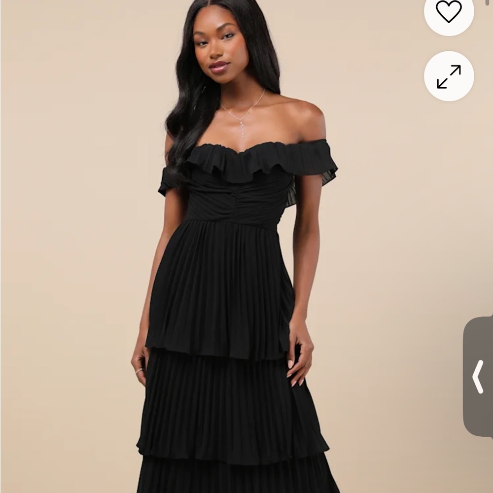 Black Pleated Off-the-Shoulder Maxi Dress